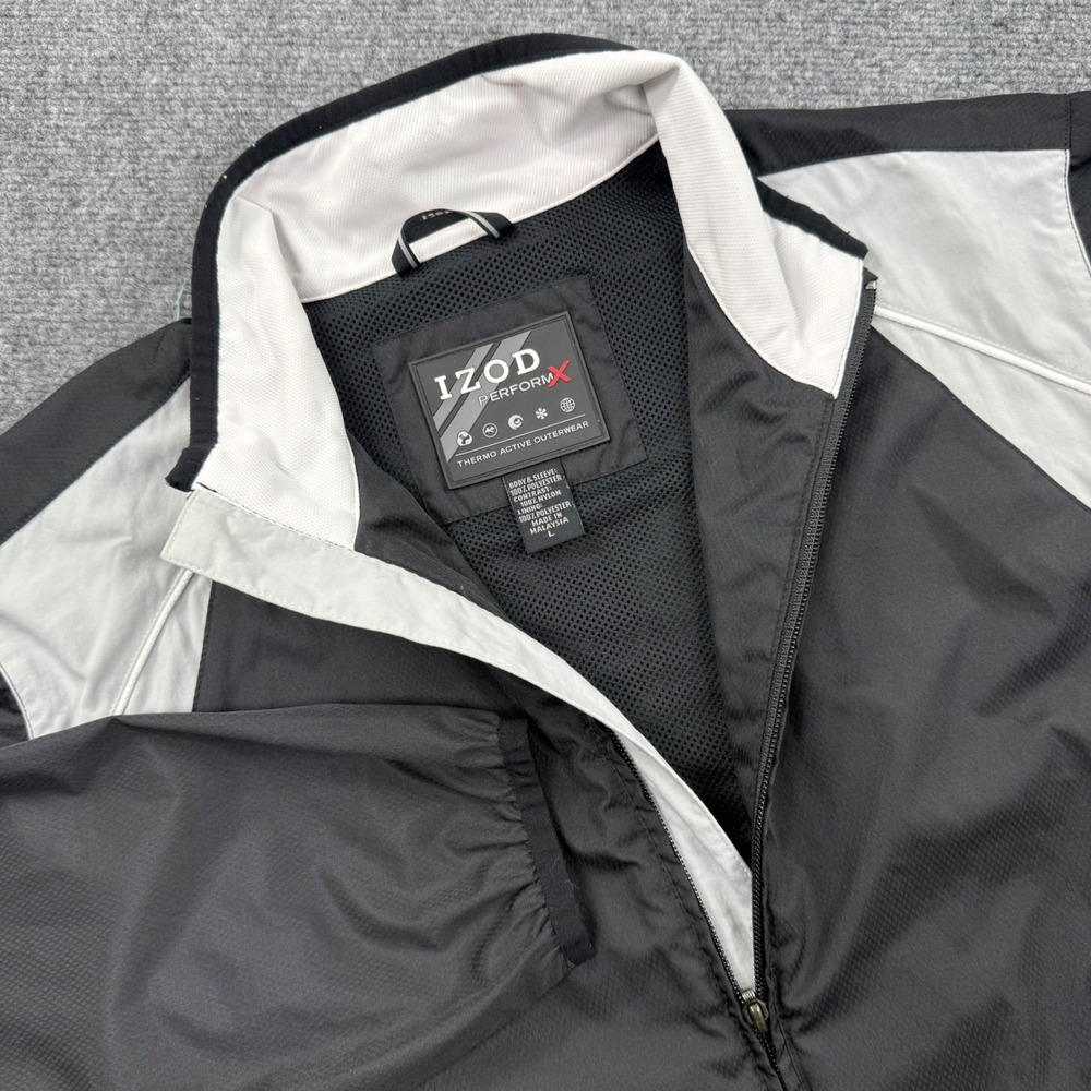IZOD PerformX Mens Black Gray Full Zip Thermo Active Outerwear Jacket Large Flaw